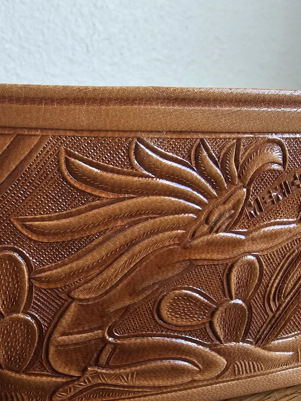 Yeo Cangaro Leather Hand Tooled Mexico Wallet Kangaroo Aztec Desert Cactus Mens